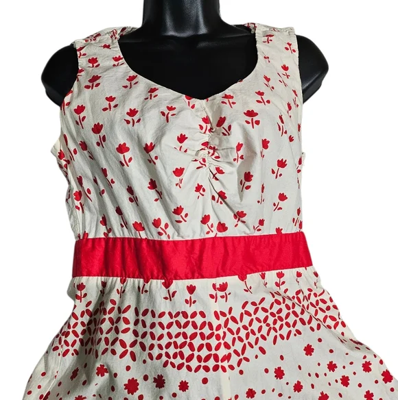 Ruby Belle Vintage Red Orange Off White Floral Dress 8 - Picture 4 of 9